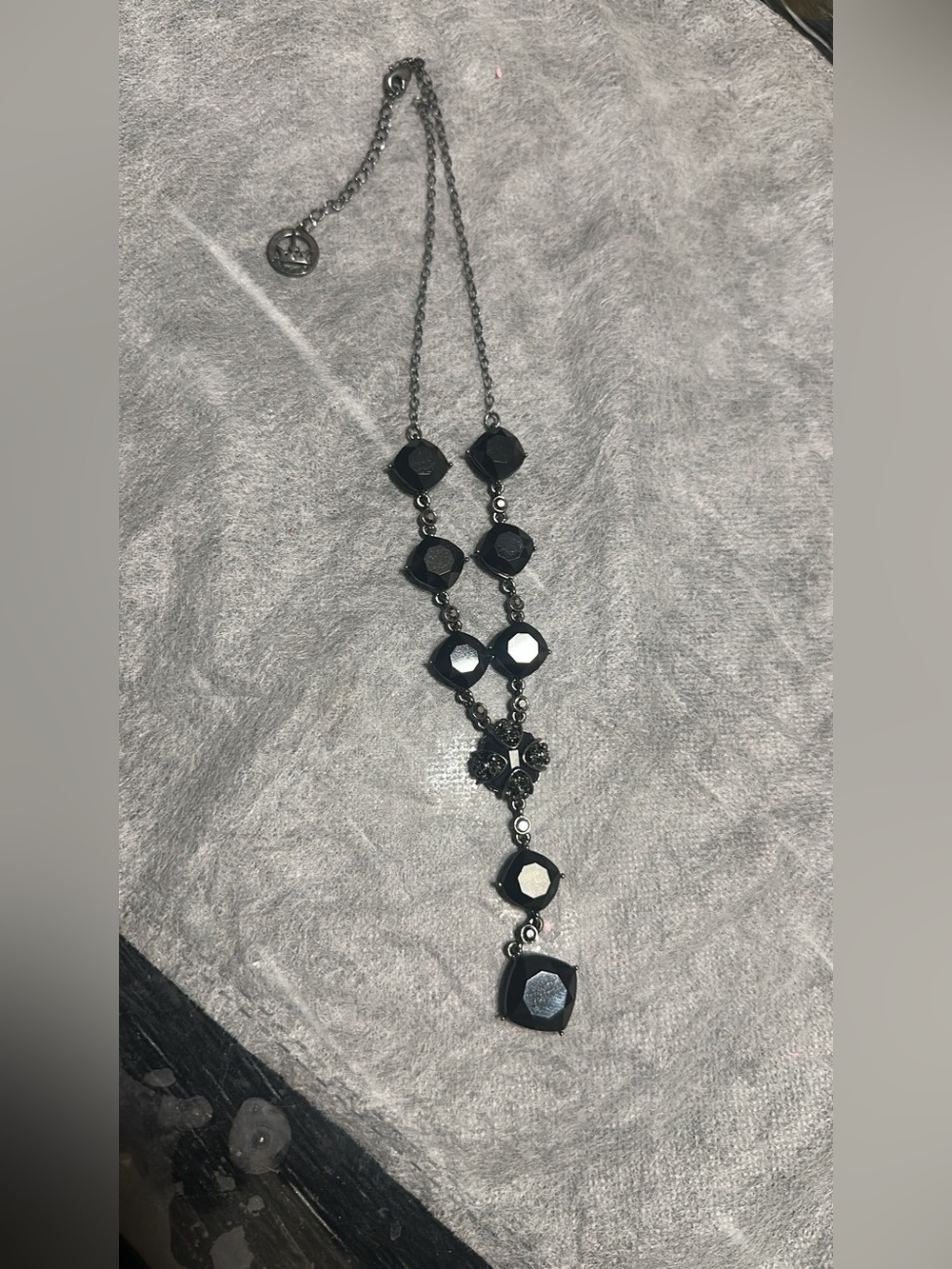 Trifari Black Faceted Drop Necklace